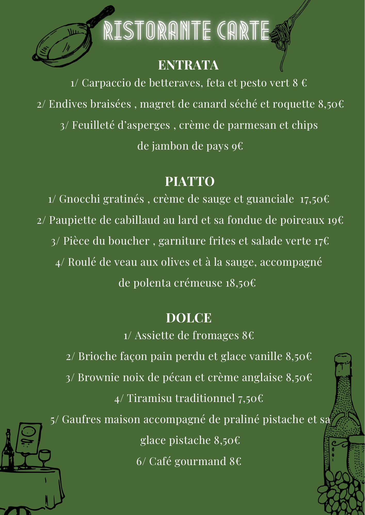 menu restaurant italien mois de janvier