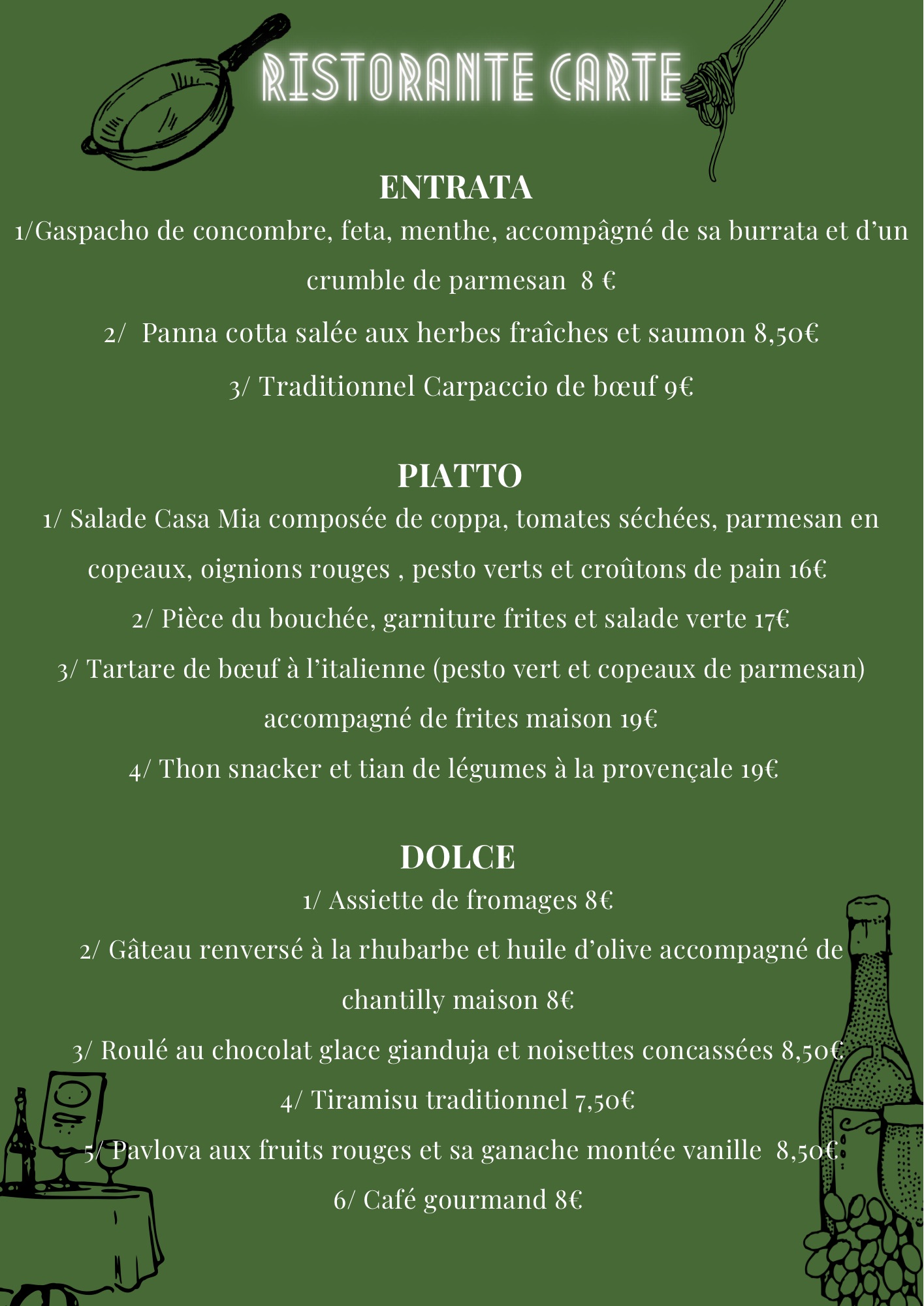 menu restaurant italien mois de janvier