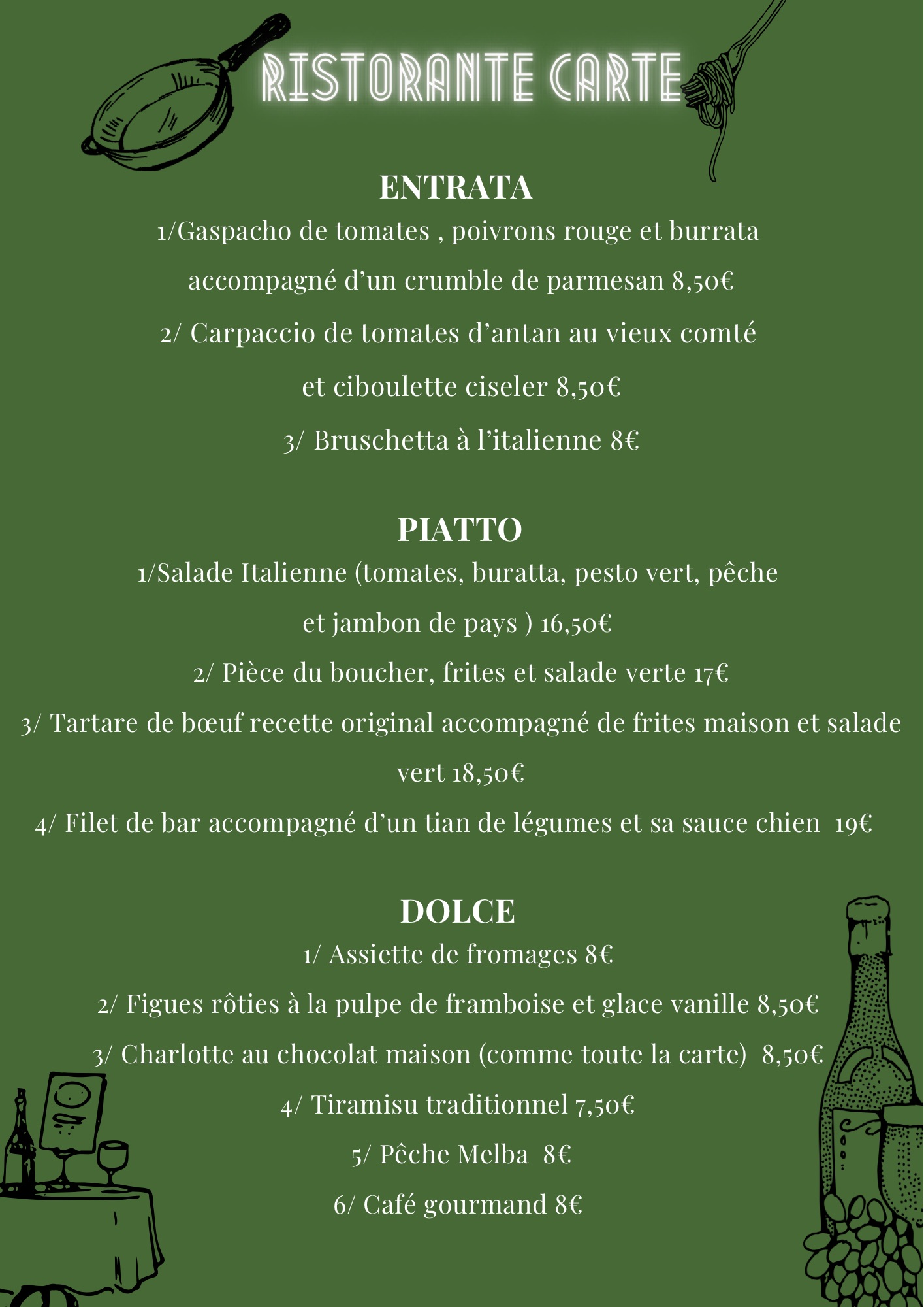 menu restaurant italien mois de janvier